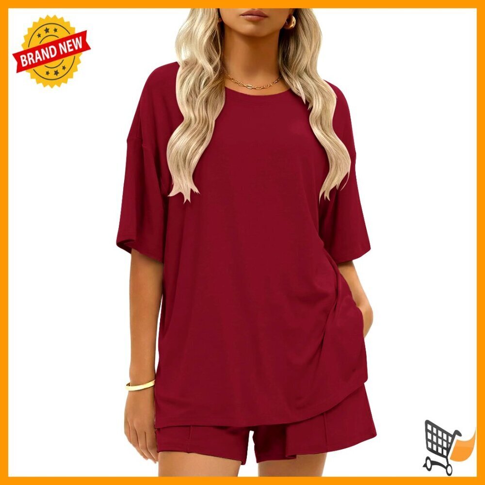 Cotton Lounge Set Short Sleeve Top Pleated Shorts Casual Matching Outfit